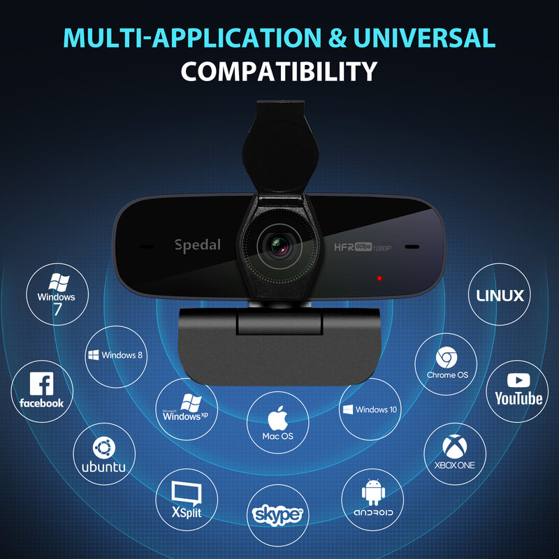 Spedal AF926P كاميرا ويب كاملة HD1080p 60FPS التركيز التلقائي مع غطاء الخصوصية القابلة للإزالة تيار مع الميكروفونات USB تشمل البرمجيات