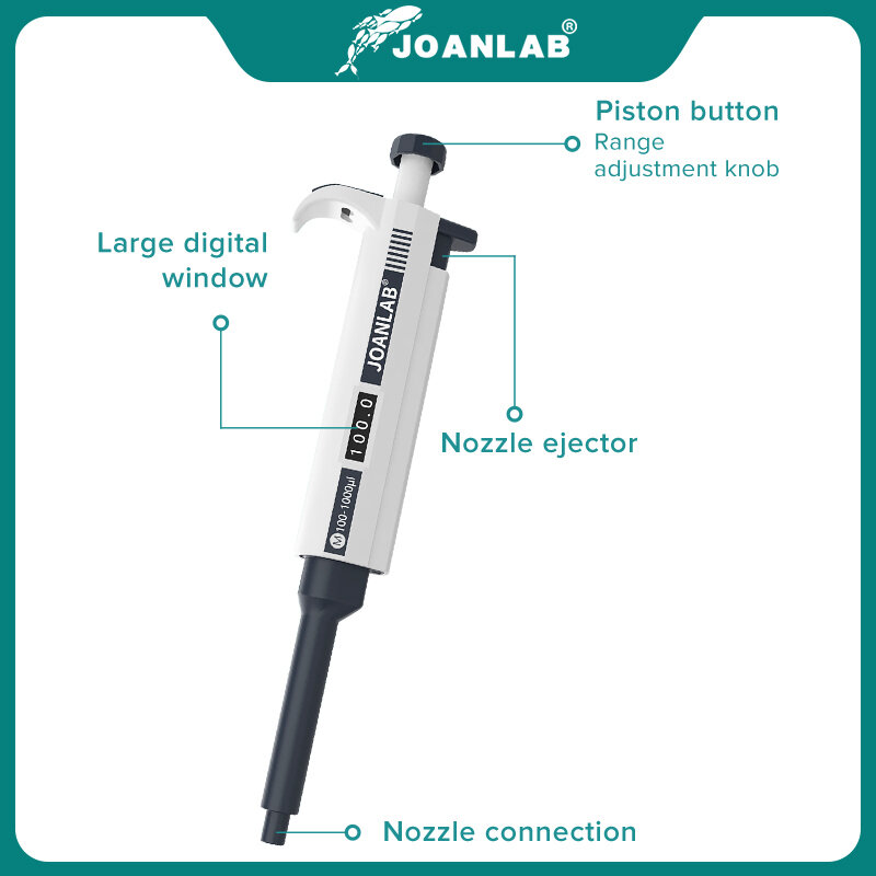 JOANLAB متجر رسمي مختبر ماصة البلاستيك قناة واحدة الرقمية قابل للتعديل معدات مختبر ميكروماصة مع نصائح ماصة