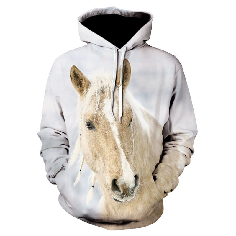2021 Sweatshirt البيع البلوز الرجال النساء هوديس ثلاثية الأبعاد طباعة براون الحصان الحيوان نمط البلوز للجنسين عادية الإبداعية المتضخم هوديس