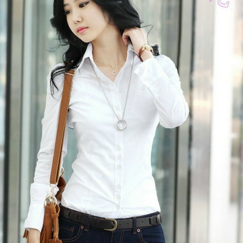 2XL بلوزات نسائية رائجة البيع ربيع 2021 بلوزات بيضاء كورية عادية أكمام طويلة للسيدات قمصان سوداء بلوزات 1XL قميص السيدات