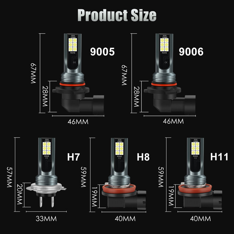 2 قطعة H8 H11 LED لمبة H16 JP 9005 HB3 9006 HB4 Led مصباح السوبر مشرق سيارة الضباب أضواء يوم القيادة تشغيل ضوء 12 فولت 6000 كيلو الأبيض
