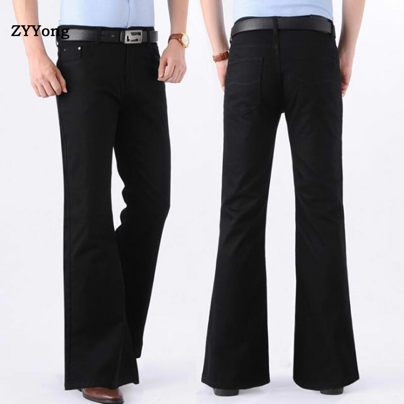Zyيونغ فضفاض دليل الرجال الجينز كبير البوق سليم جينز علامة تجارية مصمم الموضة الكلاسيكية الرجال جينز سترتش بنطلون أزرق أسود