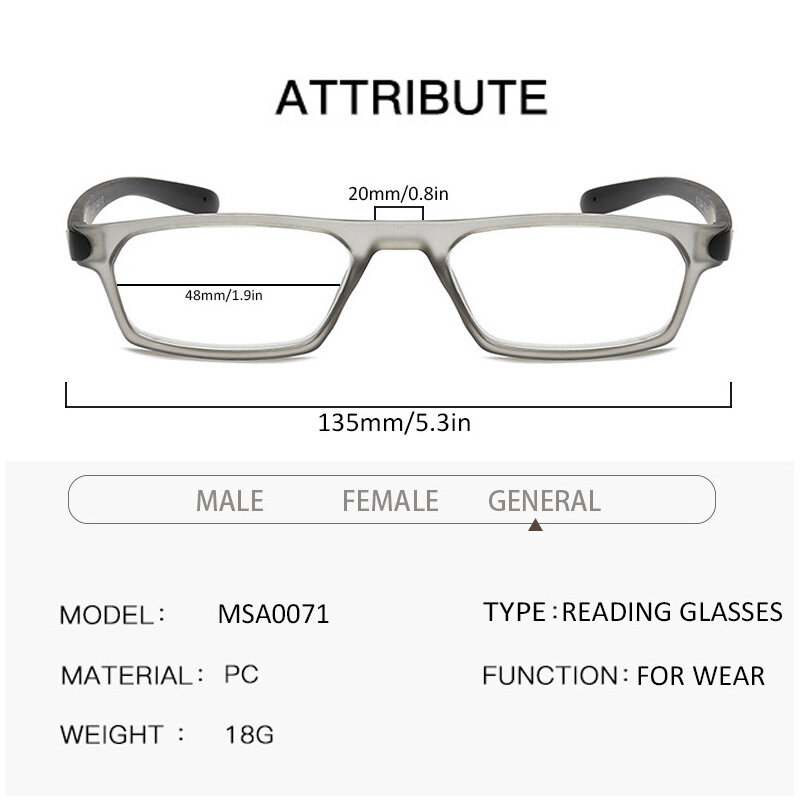 نظارات للقراءة الرجال النساء مستطيلة الإطار القراء أطول الساقين مكبرة نظارات القراءة قوة التكبير + 1.0 to3.5