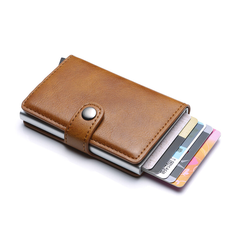 حامل بطاقة RFID أوتوماتيكي من جلد البولي يوريثان للرجال ، محفظة ألومنيوم للبطاقات المصرفية ، محفظة بطاقات الائتمان ، محفظة بطاقات الهوية ، 2021