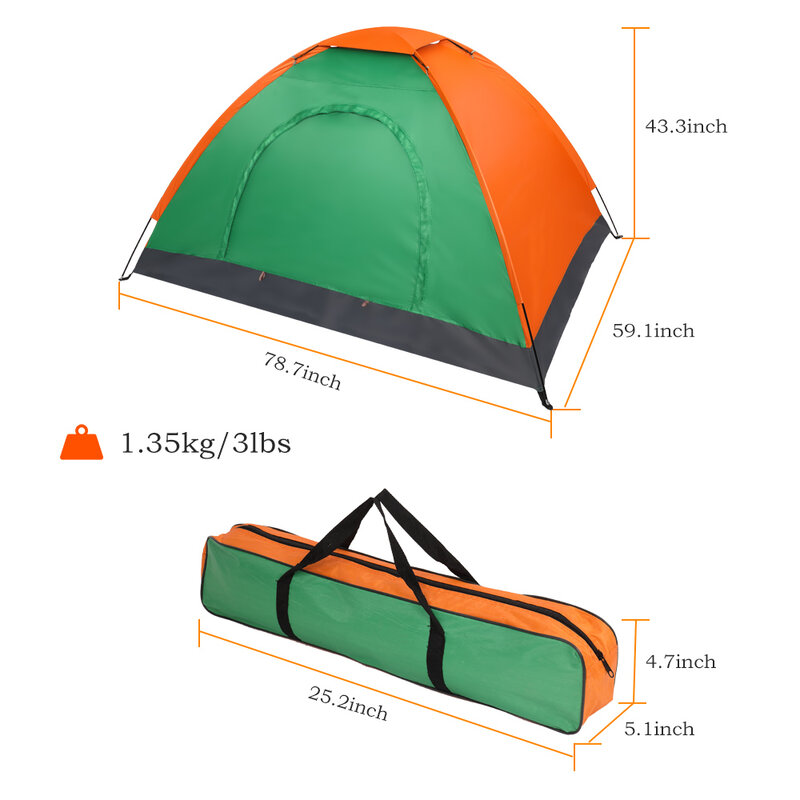 التخييم قبة خيمة مقاوم للماء 2-شخص للمشي في الهواء الطلق البقاء على قيد الحياة مع تحمل حقيبة البرتقال والأخضر [US-W]