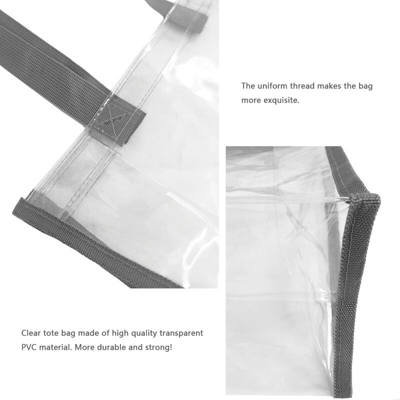 حقيبة يد فينيل PVC شفافة للعمل ، حقيبة حمل ، حقيبة كتف طويلة ، للمدرسة ، في الهواء الطلق ، الشاطئ ، التسوق