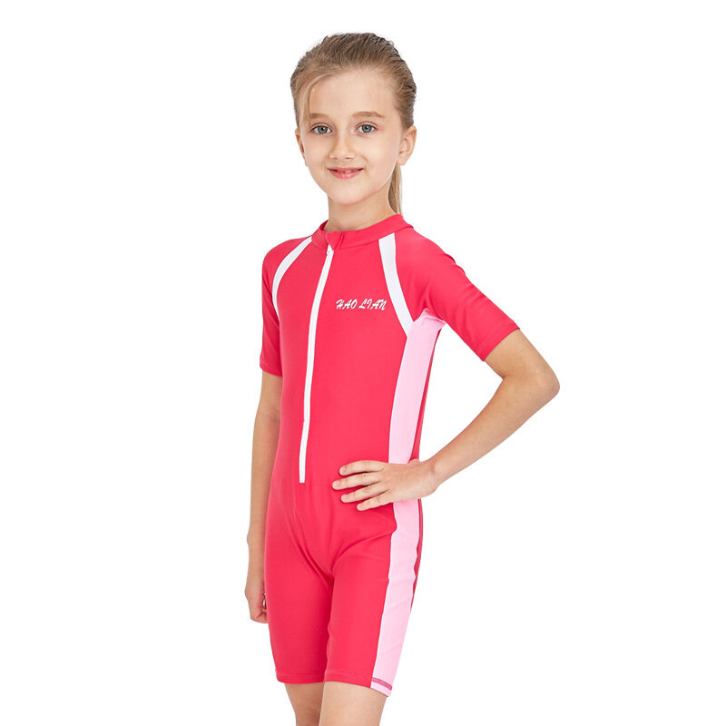 جديد الجبهة زيبر قطعة واحدة ملابس السباحة قصيرة الأكمام ثوب السباحة الفتيات ملابس سباحة للأطفال الأولاد لباس سباحة للأطفال طفل Rashguard