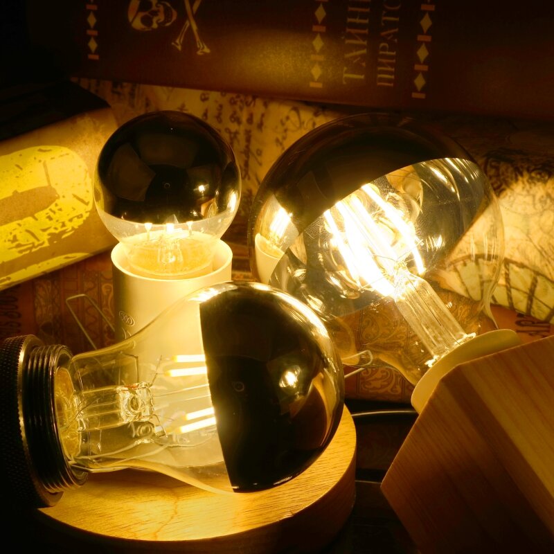 مرآة الفضة الرجعية اديسون مصباح ليد لمبة E14 E27 4 واط G45 A60 ST64 G80 G95 خمر خيوط Lampada LED مصباح إضاءة بيضاء دافئة