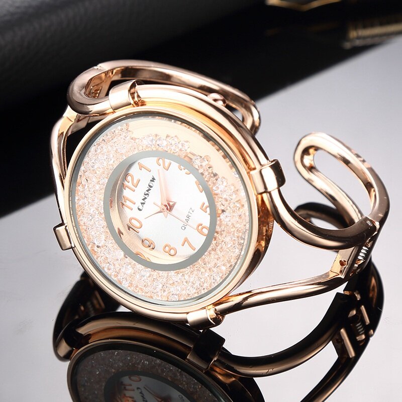 ساعات كوارتز نسائية فاخرة, ساعة يد نسائية كوارتز بتصميم كاجوال من الفضة الذهبية