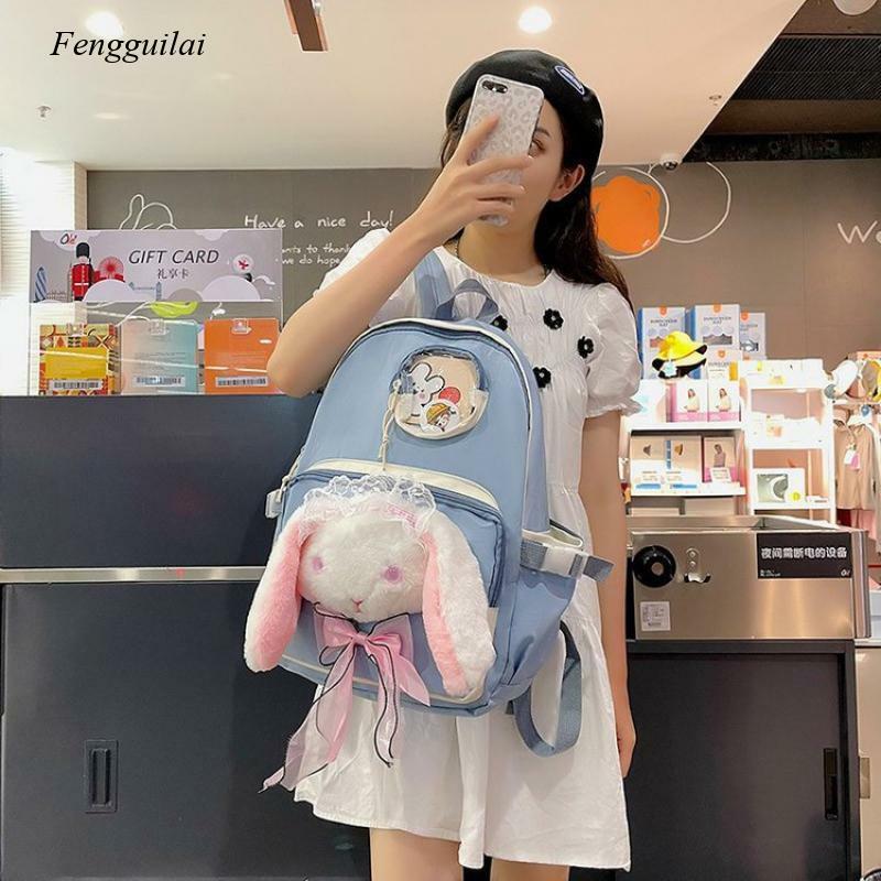 انمي ياباني المحيطة لطيف أفخم القطيفة لوليتا الأرنب دمية لينة فتاة حقيبة ظهر الطالب حقيبة مدرسية الإناث
