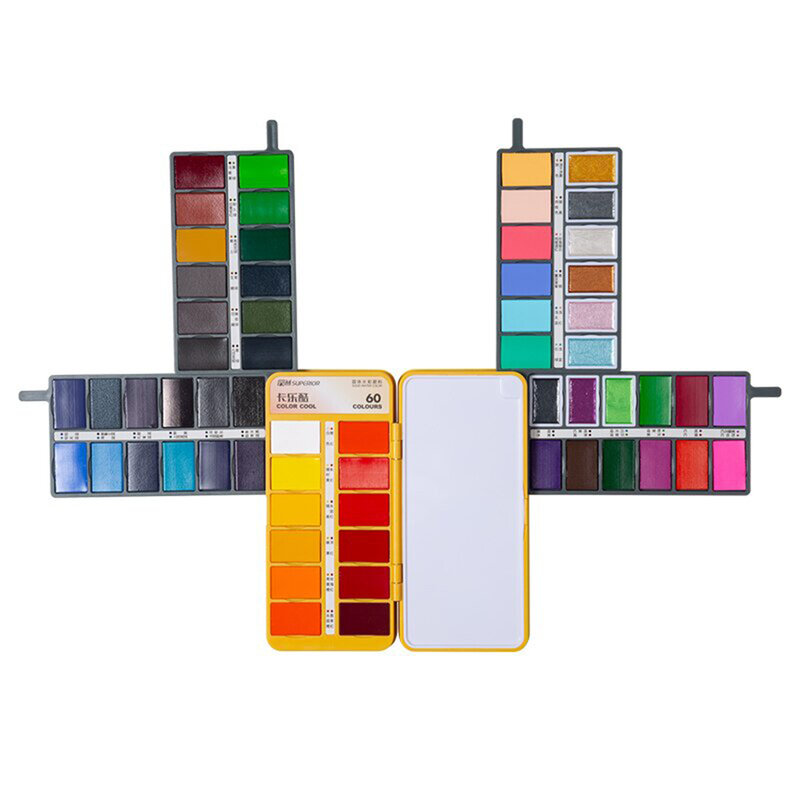 مجموعة ألوان مائية مع فرشاة مائية ، 36/48/60 لون ، قلم قابل للطي ، محمول ، صبغة لؤلؤية ، مستلزمات فنية