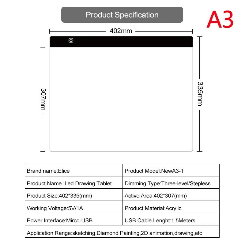 Elice A2 A3 A4 A5 رقيقة جدا LED الرسم لوحة الرسومات الرقمية USB مصباح ليد لوحة لوح رسم اللوحة الإلكترونية الفن