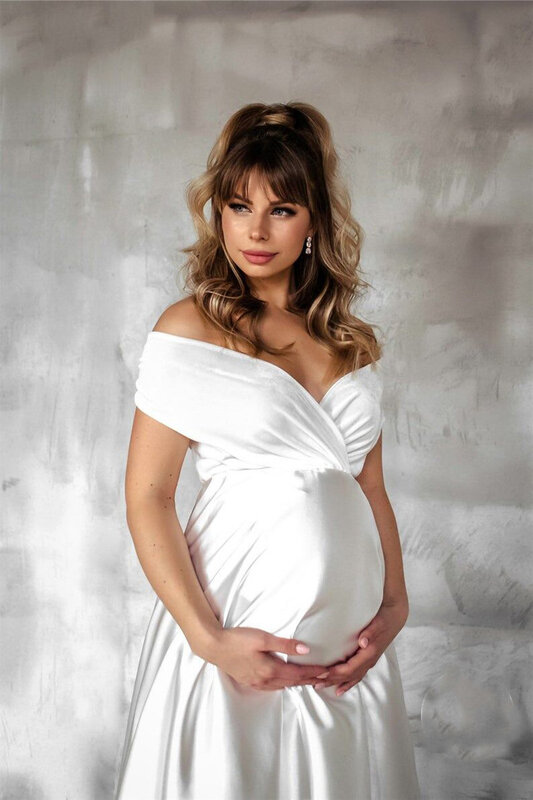 مثير فستان الحوامل الأمومة التصوير الدعائم لاطلاق النار صور ملابس الحمل الدانتيل الشيفون الأمومة فستان أزرق أبيض
