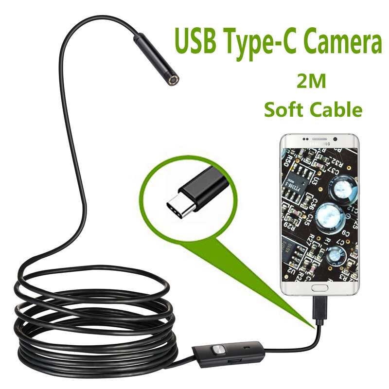 أحدث 7.0 مللي متر USB نوع-C المنظار كاميرا الروبوت PC 2m مرنة الأفعى التفتيش نطاق Borescope كاميرا مع 6 المصابيح قابل للتعديل