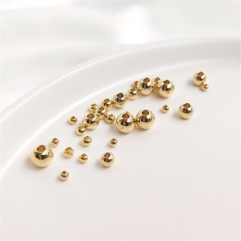 10 قطعة 2.5/3/4mm14K مطلية بالذهب الخرز المستديرة فضفاض الخرز سوار ذاتي الصنع مجوهرات الأولى اليدوية مطرز المواد الملحقات