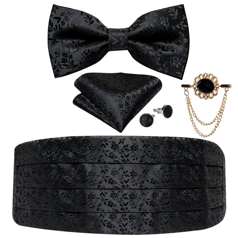 DiBanGu-حزام خصر مطاطي عريض للرجال ، بروش ربطة عنق ، حزام احتفالي ، أسود ، حرير زهري ، زفاف