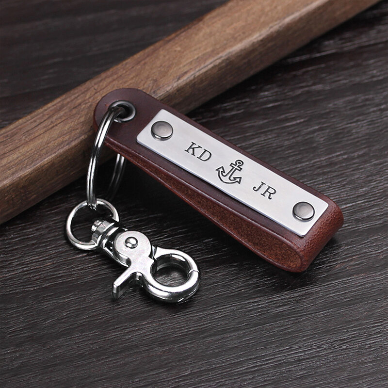 سلسلة مفاتيح جلدية شخصية-بخط اليد كيرينغ-هدايا رجالي مخصصة