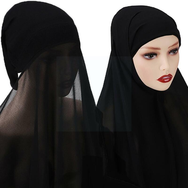 نساء مسلمات لون شيفون حجاب للرأس وشاح يلف لمط الحجاب شال حجاب عمامة قبعة فولارد موسولمان