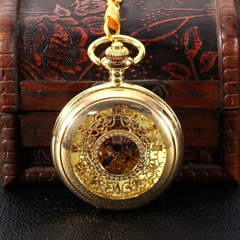 ساعة جيب ميكانيكية ذات سطح أبيض منحوتة ، نحاسية وذهبية 8935