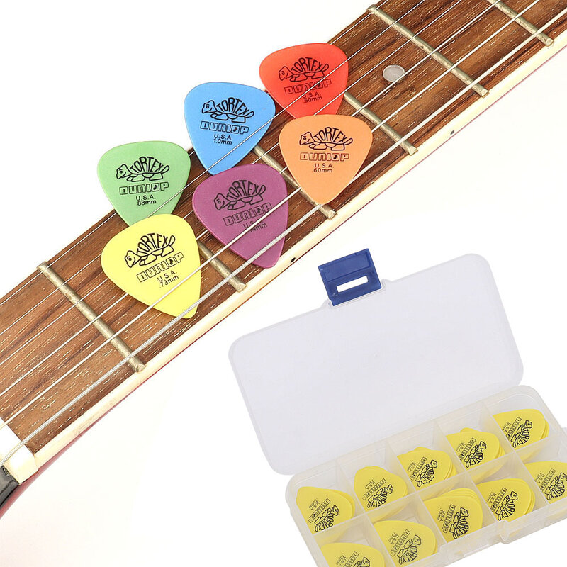 50 قطعة Dunlop الغيتار يختار أجزاء الغيتار الكهربائي Plectrum الملحقات 6 أنواع سمك اختيار مع صندوق