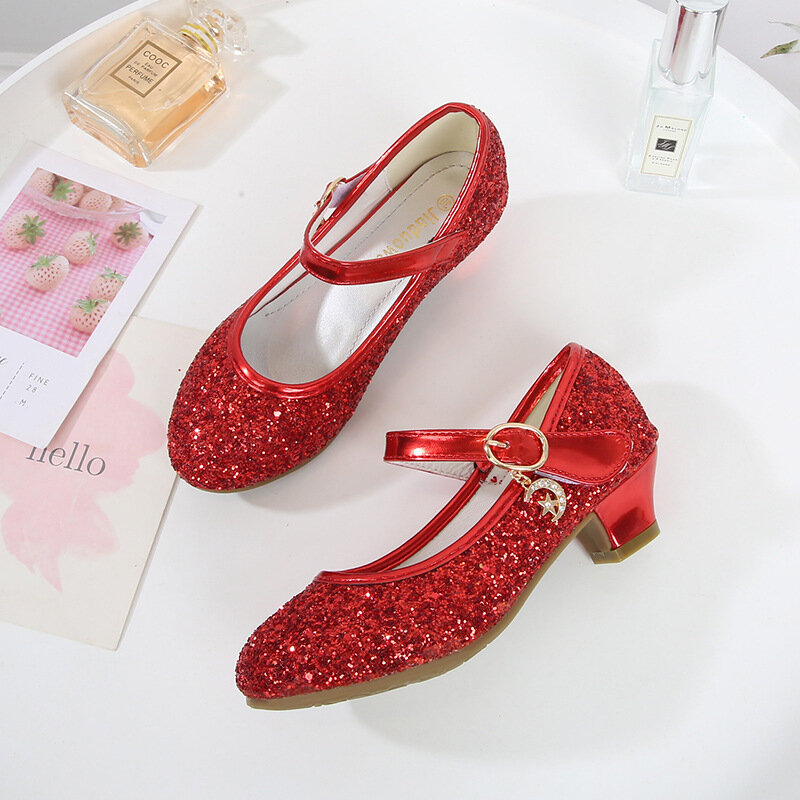 ULKNN الفتيات الأرجواني عالية الكعب للأطفال الأميرة الأحمر أحذية جلدية أحذية الأطفال حفل زفاف أحذية جولة تو 1-3 سنتيمتر