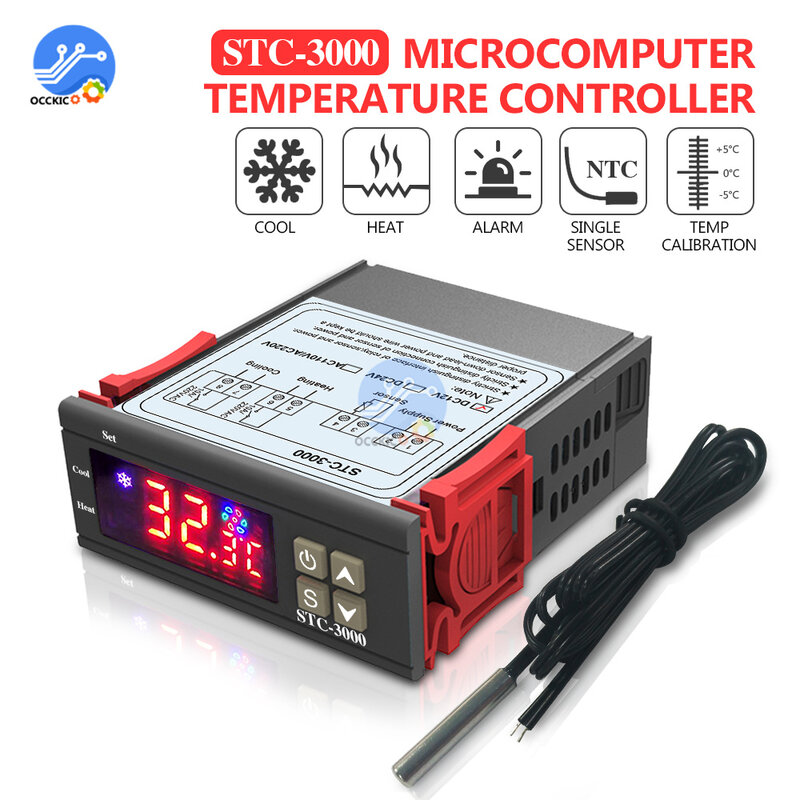 STC-1000 3000 3008 المزدوج LED ترموستات رقمي متحكم في درجة الحرارة تيار مستمر 12 فولت 24 فولت التيار المتناوب 110 فولت 220 فولت التدفئة التبريد منظم