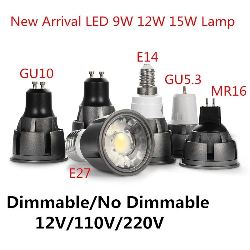 10 قطعة جديد LED عكس الضوء LED لمبة GU10/GU5.3/E27/MR16 COB 9 واط 12 واط 15 واط مصباح 85-265 فولت 12 فولت الأضواء الدافئة الأبيض/الباردة الأبيض/الأبيض النقي