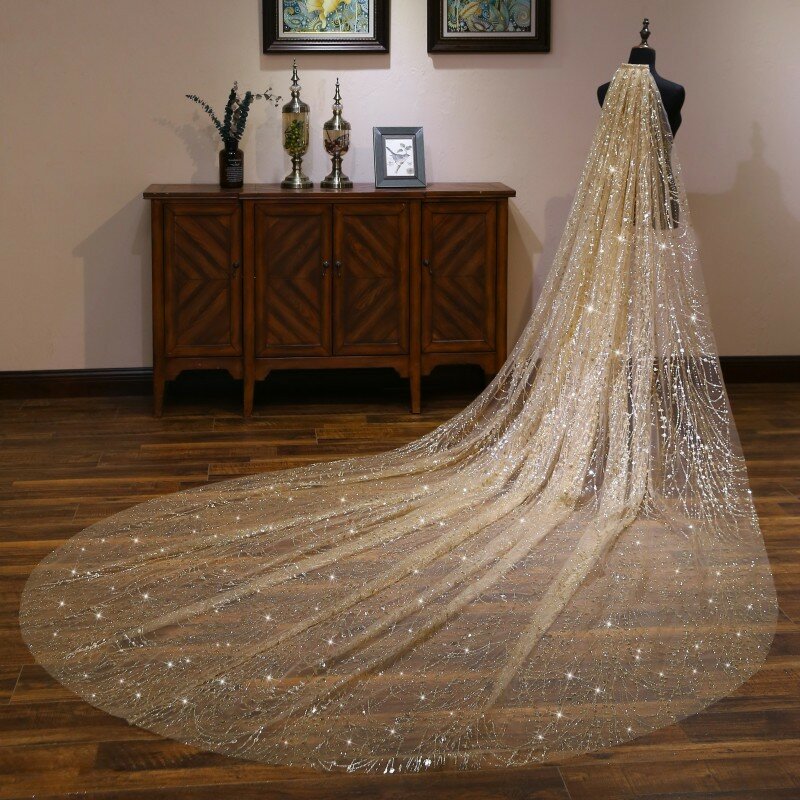 الجمال-إميلي الأبيض موضة الحجاب الزفاف الفاخرة للعرائس اللون الذهبي الترتر كريستال كبير حجاب الزفاف اكسسوارات الزفاف