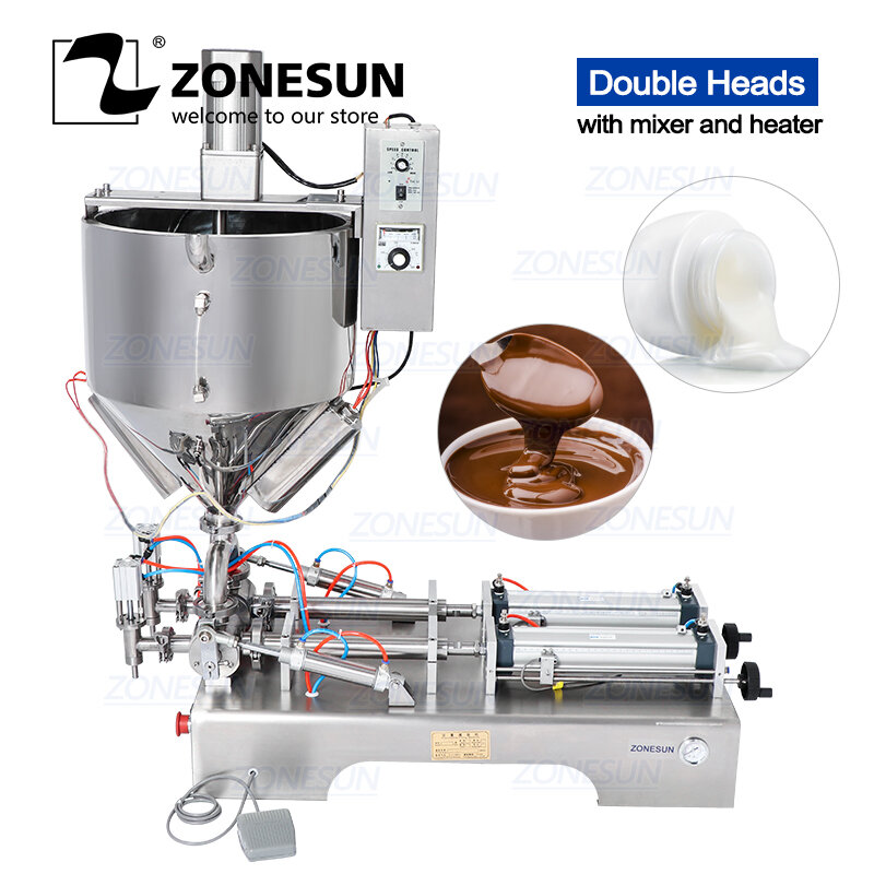 ZONESUN-آلة تعبئة زبدة الفول السوداني بالشوكولاتة ، معدات خلط ساخنة ، معجون سائل لزج ، صلصة ، حشو مستحضرات التجميل