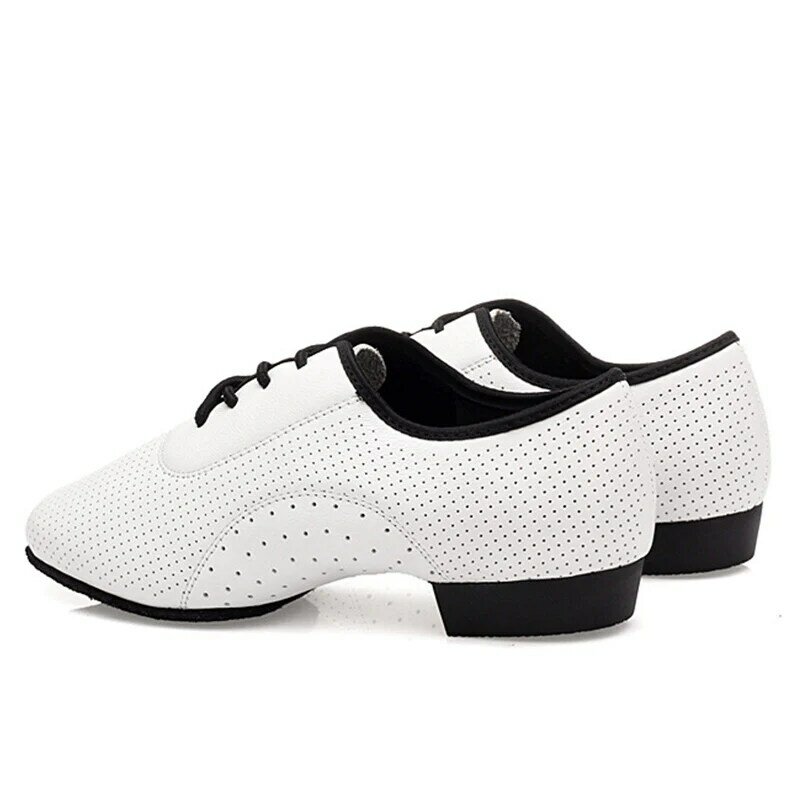 أحذية من الجلد الحقيقي الأبيض تنفس الرجال الأحذية الحديثة الرياضية قاعة الرقص لينة أسفل اللاتينية ساحة الرقص أحذية رياضية