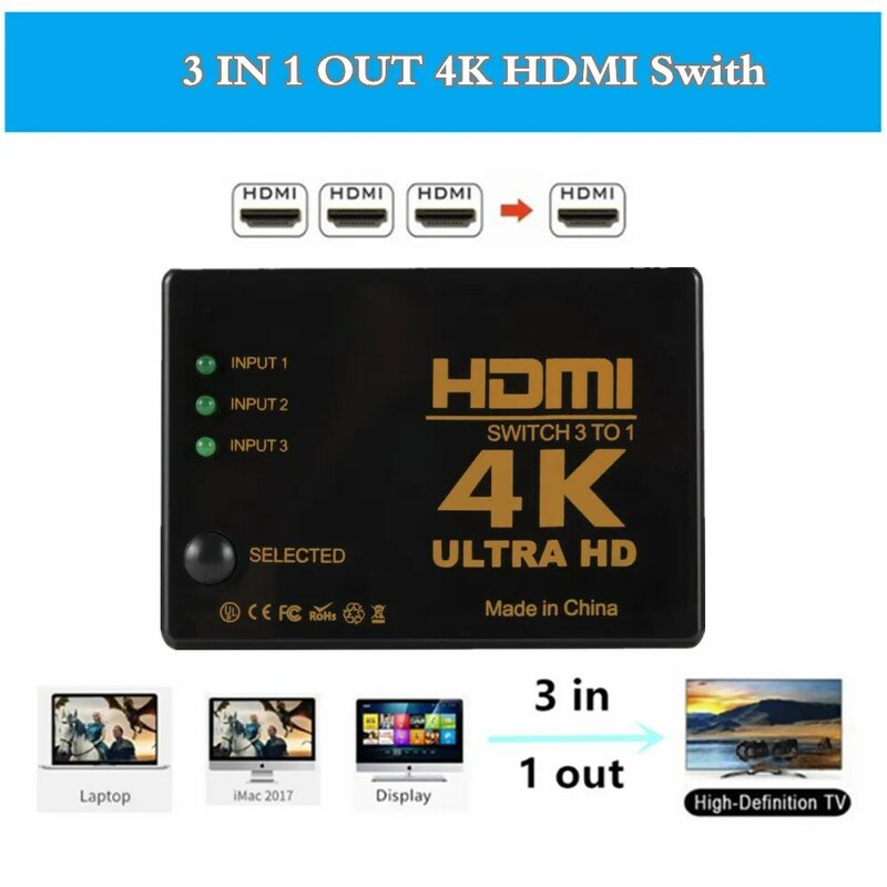 Grwibeou HDMI التبديل 4K الجلاد 3 في 1 خارج HD 1080P فيديو كابل الخائن 1x 3 مهايئ توزيع محول ل PS4/3 TV Box HDTV PC