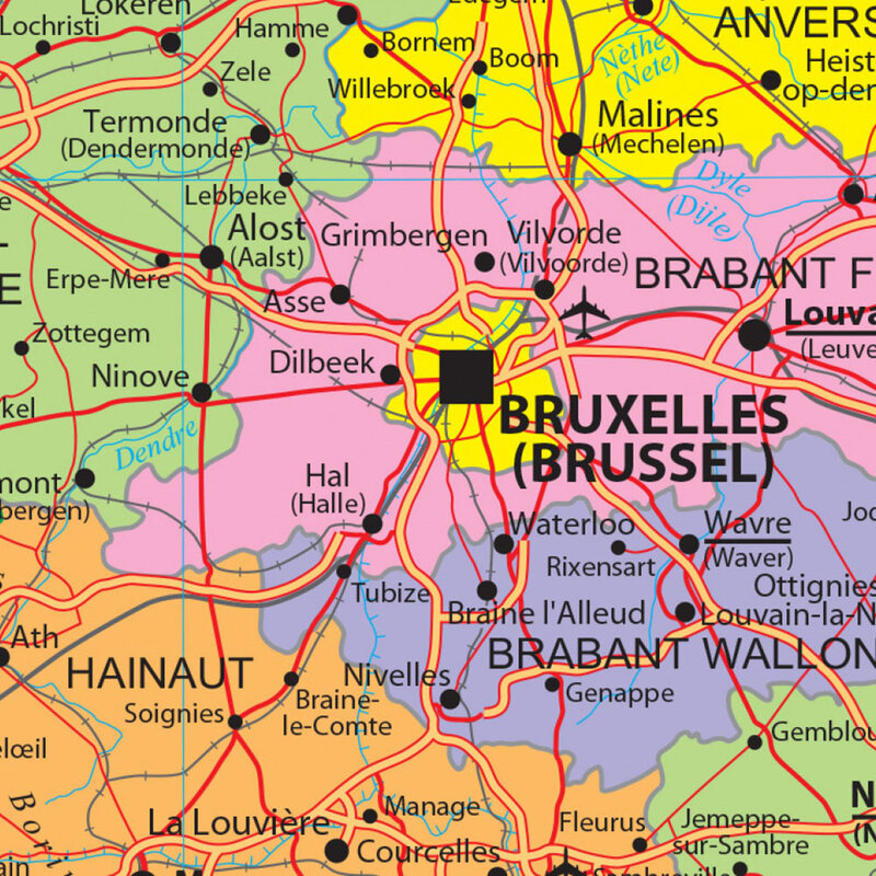 A2 حجم بلجيكا النقل خريطة الطريق في الفرنسية الجدار ملصق فني قماش اللوحة السفر اللوازم المدرسية ديكور المنزل