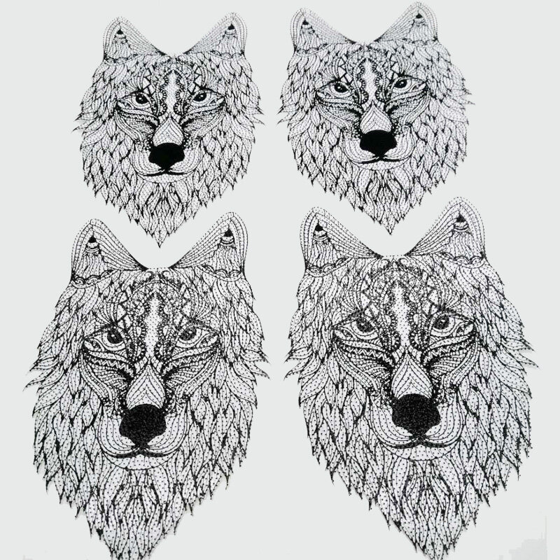 رأس ذئب ثلاثي الأبعاد ، 3.46 × 5.31 بوصة ، للكي ، ملصقات الملابس ، التطريز ، بالجملة والتجزئة