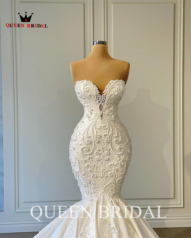 فساتين زفاف مثيرة حورية البحر الحبيب الساتان تول كريستال مطرز فاخر رسمي فستان عروس حقيقي مخصص DE44