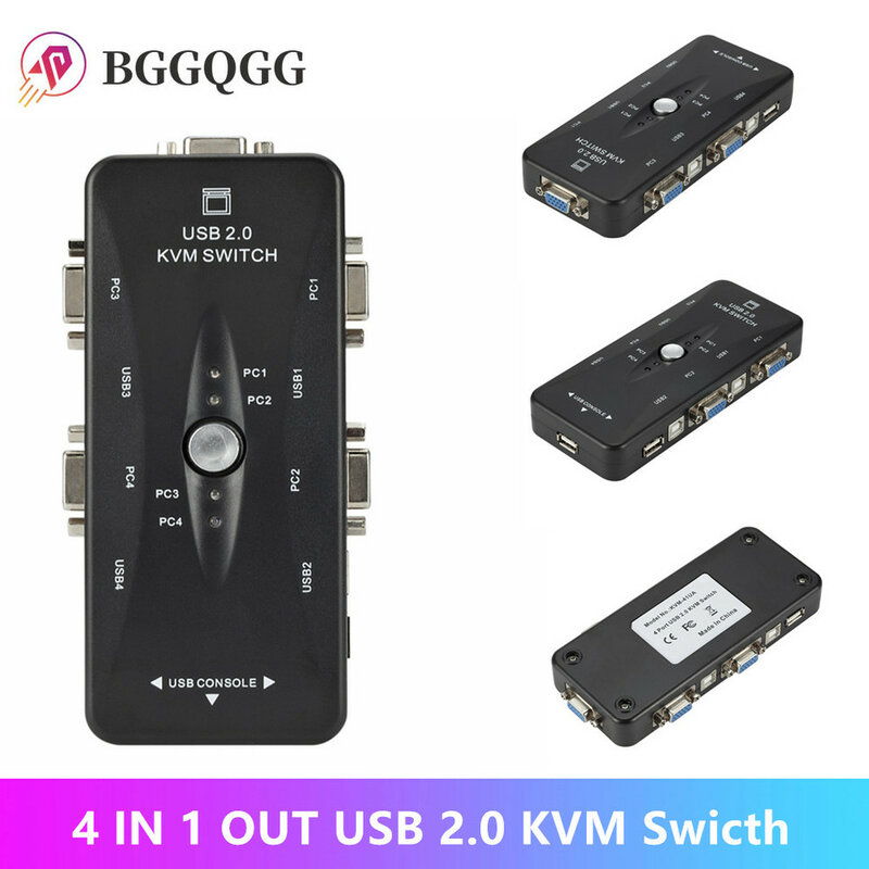 BGGQGG 4 ميناء USB2.0 مفتاح ماكينة افتراضية معتمدة على النواة صندوق لوحة مفاتيح وماوس طابعة حصة الجلاد 200MHz 1920x1440 VGA رصد محول صندوق التبديل