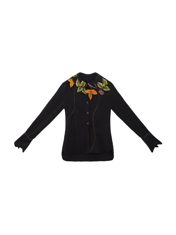 قميص مزين على شكل ورقة التوت للنساء ، التصميم الأصلي ، الربيع والخريف