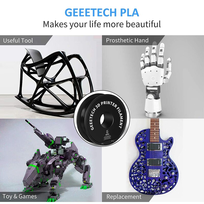 Geeetech خيوط طابعة ثلاثية الأبعاد PLA PETG بلاستيك 1 كجم 1.75 مللي متر ، خالية من التشابك ، مواد أسلاك الطباعة ثلاثية الأبعاد ، أسود ، أبيض ، تغليف فراغ