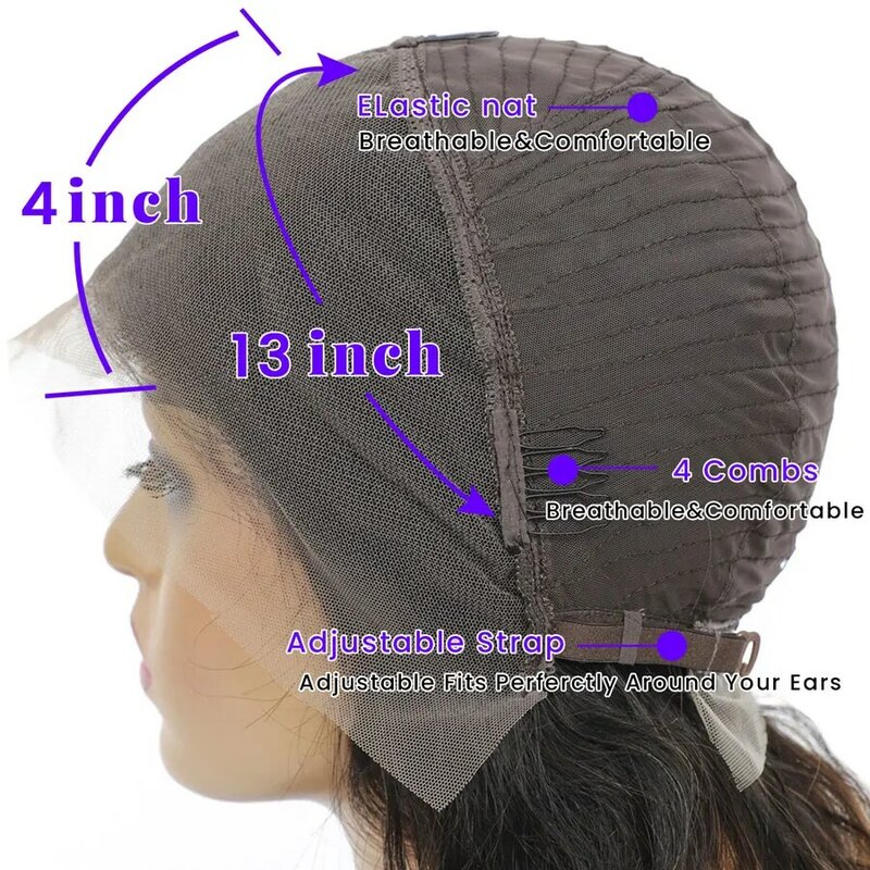 باروكة شعر طبيعي مستقيمة للنساء ، برباط أمامي للغلق ، شعر برازيلي ريمي ، كثافة 250 ، دقة 13 × 4 عالية ، 40 بوصة ، 48 بوصة