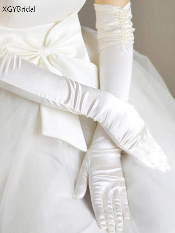 وصول جديد Veu Noiva قفازات الزفاف الأبيض تطول لوحة مسطحة صغيرة مطرزة مع المسامير الاصبع فستان الزفاف