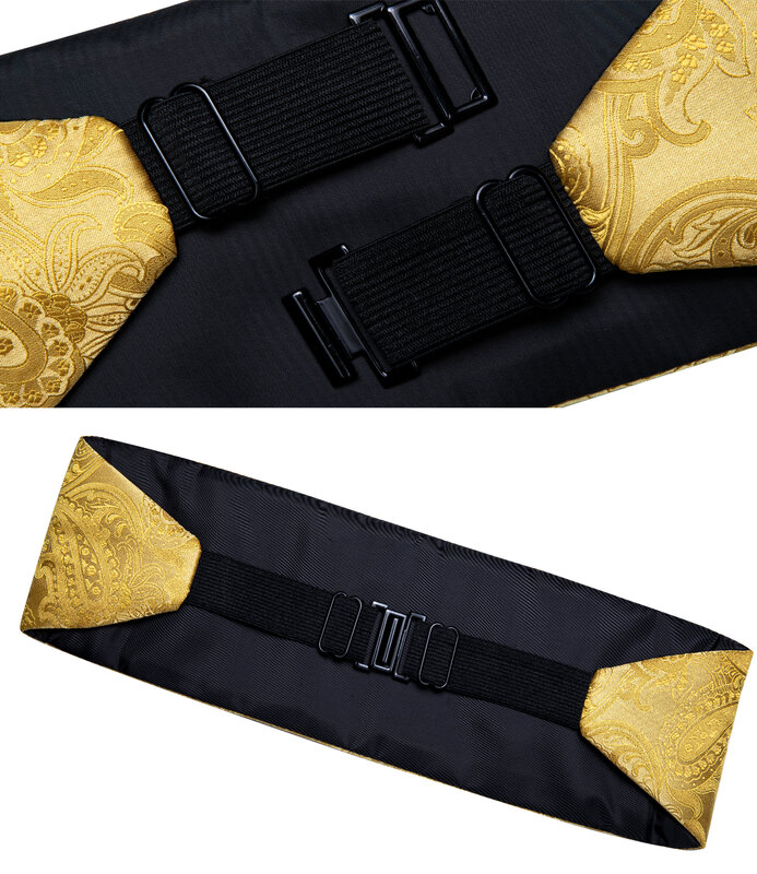 حزام خصر بيزلي للرجال ، مع بروش وسلسلة ، حرير أصفر ، لحفلات الزفاف