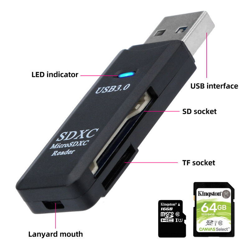 2 في 1 قارئ بطاقات USB 3.0 مايكرو SD TF بطاقة قارئ الذاكرة عالية السرعة متعدد بطاقة الكاتب محول فلاش حملة ملحقات للكمبيوتر المحمول