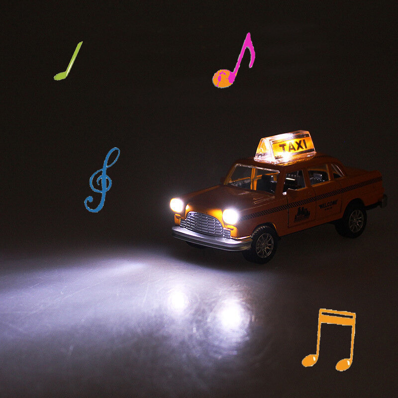الكلاسيكية سبائك التراجع الأصفر سيارة أجرة نموذج مع المؤثرات الصوتية الخفيفة تذكارية زخرفة الأولاد اللعب هدية عيد ميلاد للأطفال