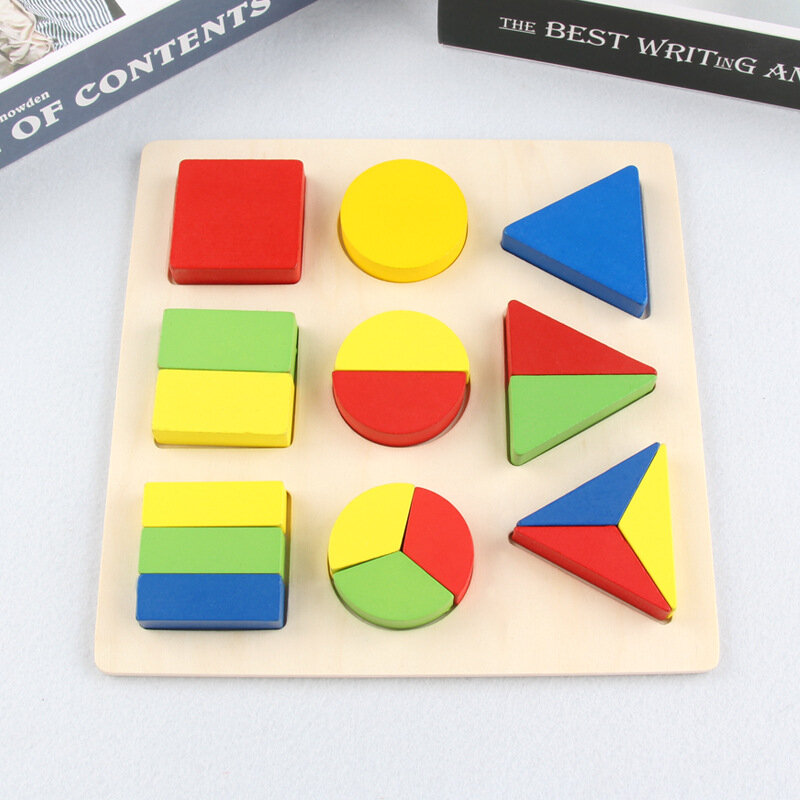 أحجية خشبية على شكل مونتيسوري بشكل هندسي ، ألعاب تعليمية لمرحلة ما قبل المدرسة ، فرز أحجار الرياضيات ، للأطفال الصغار