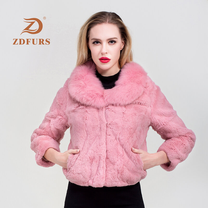 ZDFURS * 2019 جديد الشتاء المرأة أرنب معطف الفرو الثعلب الفراء طوق رشاقته حجم كبير ريال الأرنب الفراء معاطف معطف معطف الفرو الحقيقي