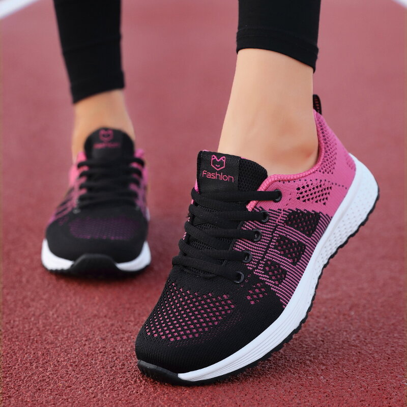 النساء أحذية الشقق موضة السيدات عادية المشي شبكة تنفس الإناث أحذية رياضية مريحة أسفل احذية الجري حجم كبير 35-42
