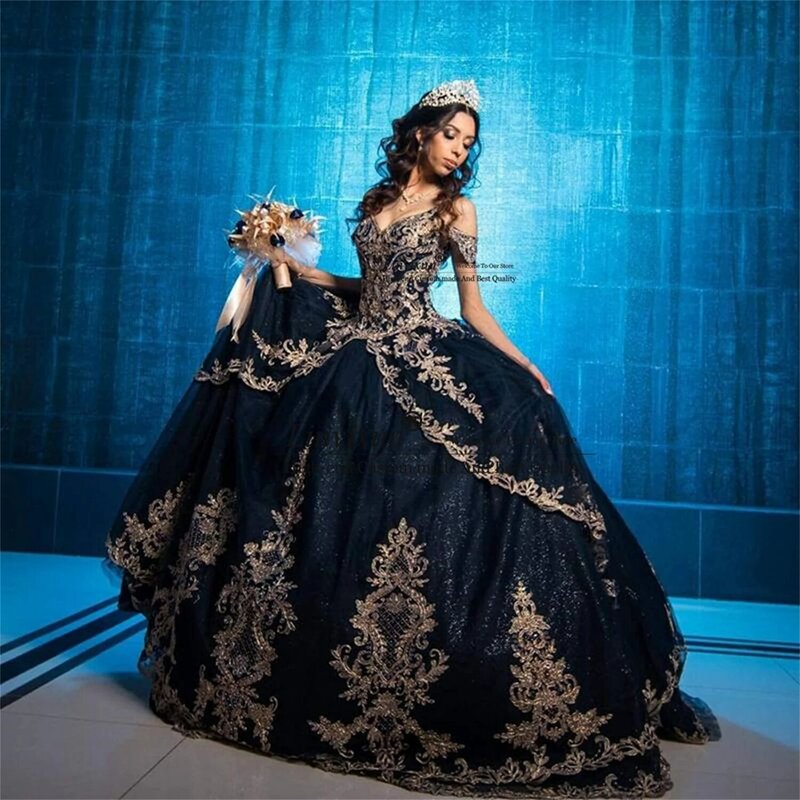 فساتين أميرة الأزرق الداكن Quinceanera 2022 مزينة بالدانتيل على شكل قلب Vestidos De 15 Años الأميرة الكرة ثوب حلو 16 فستان