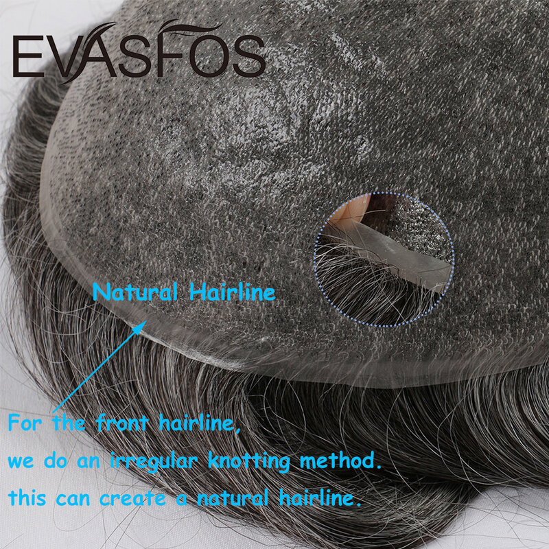 EVASFOS الرجال الشعر المستعار ريمي خصلات شعر الإنسان الخامس حلقة 0.08 مللي متر الجلد بو قاعدة الاصطناعية الذكور شعر مستعار نظام استبدال للرجال