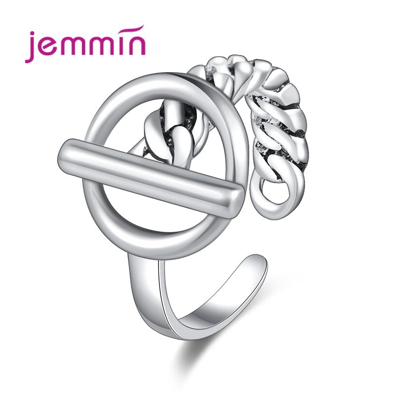 خاتم من الفضة الإسترليني 925 قابل للتعديل للنساء والفتيات ، سلسلة وصلة هندسية ، خواتم مفتوحة قابلة للتغيير ، مجوهرات عصرية