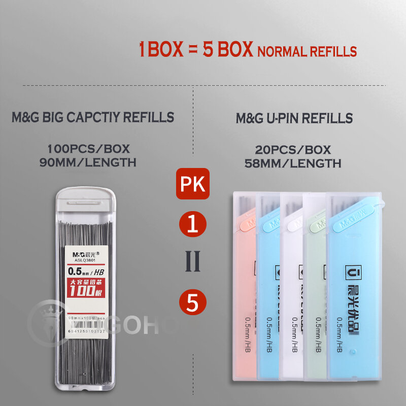 M & G 100 قطعة قلم رصاص يؤدي 2B/HB 0.5 مللي متر 0.7 مللي متر الجرافيت الرصاص الميكانيكية قلم رصاص الملء البلاستيك التلقائي استبدال قلم رصاص الرصاص