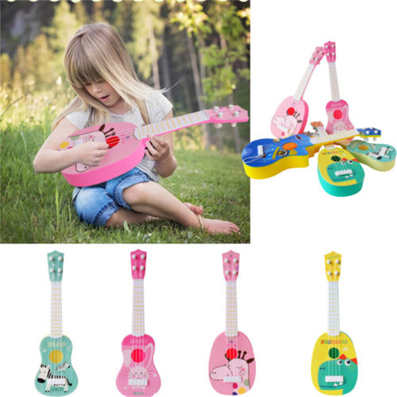 طفل صغير للأطفال جيتار موسيقي بنين بنات لطيف الكرتون الحيوان طباعة آلة صغيرة القيثارة ألعاب تعليمية اللعب الوردي/الأزرق/الأصفر
